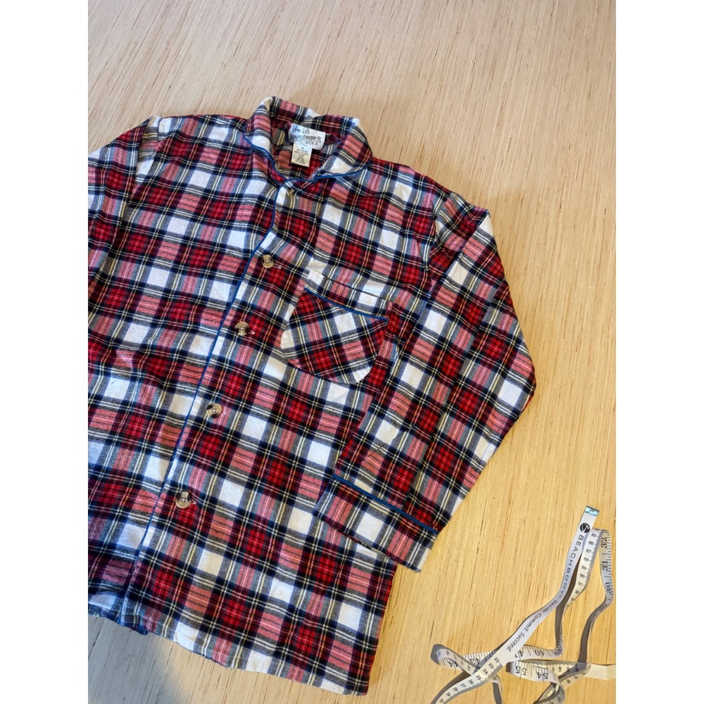 Vintage Sears Roebuck Mens Red Plaid Flannel Pajama Top Button Down Cotton M 44